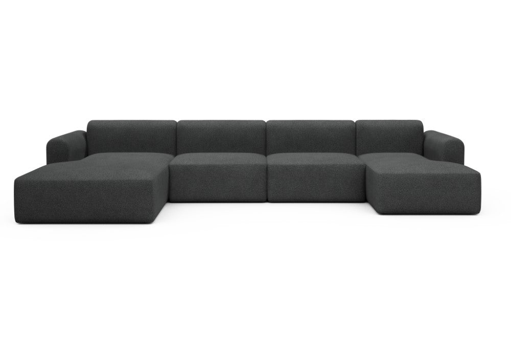 Rund Modular Sofa - Configurations 2 - U4L - 406 x 188 cm - Chaise + 2,5 Seater + Chaise - 529 Bouclé Charcoal