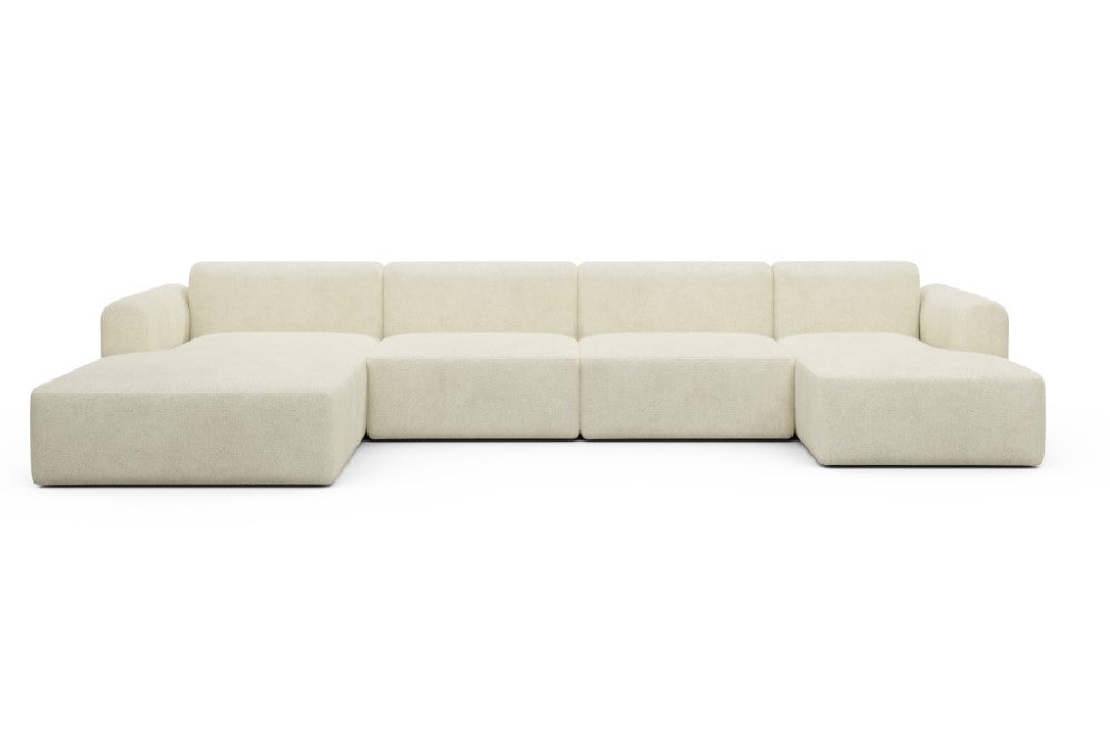 Rund Modular Sofa - Configurations 2 - U4L - 406 x 188 cm - Chaise + 2,5 Seater + Chaise - 531 Bouclé Off White