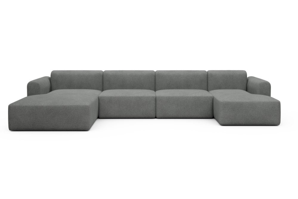 Rund Modular Sofa - Configurations 2 - U4L - 406 x 188 cm - Chaise + 2,5 Seater + Chaise - 533 Bouclé Ash Grey