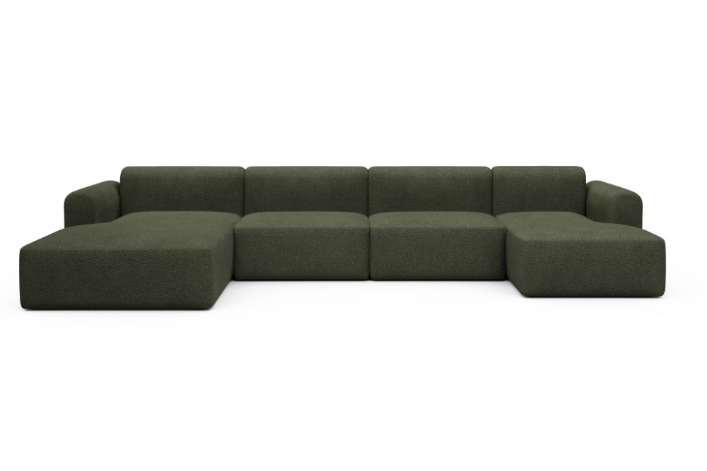Rund Modular Sofa - Configurations 2 - U4L - 406 x 188 cm - Chaise + 2,5 Seater + Chaise - 535 Bouclé Forest Green