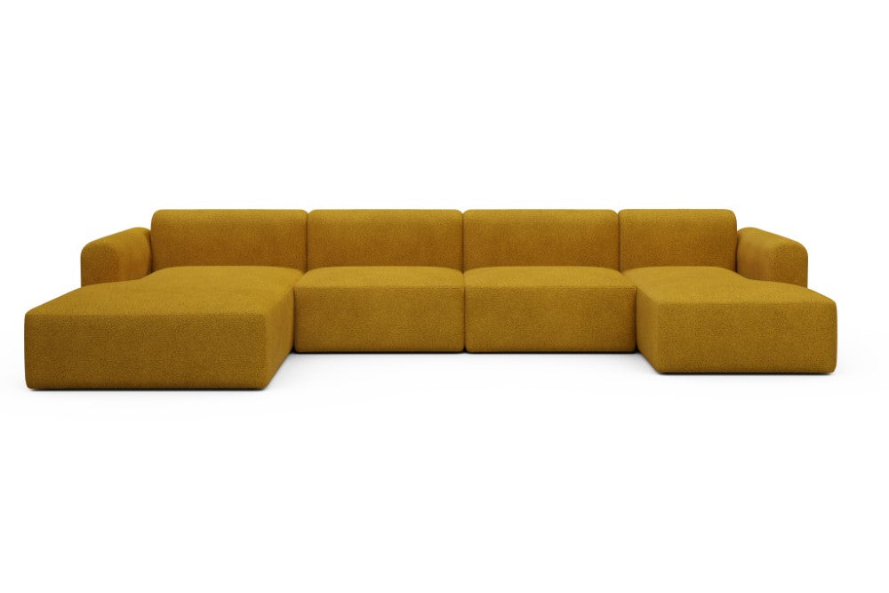 Rund Modular Sofa - Configurations 2 - U4L - 406 x 188 cm - Chaise + 2,5 Seater + Chaise - 536 Bouclé Ochre