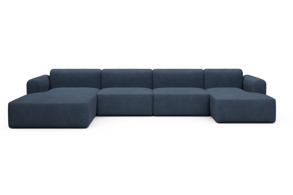 Rund Modular Sofa - Configurations 2 - U4L - 406 x 188 cm - Chaise + 2,5 Seater + Chaise - 537 Bouclé Blue
