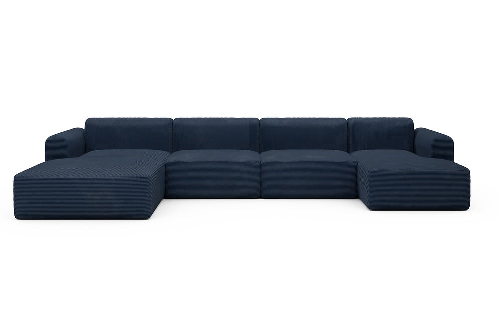 Rund Modular Sofa - Configurations 2 - U4L - 406 x 188 cm - Chaise + 2,5 Seater + Chaise - 591 Corduroy Midnight-Blue