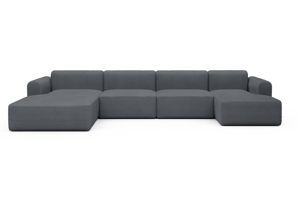 Rund Modular Sofa - Configurations 2 - U4L - 406 x 188 cm - Chaise + 2,5 Seater + Chaise - 592 Corduroy Silvermist