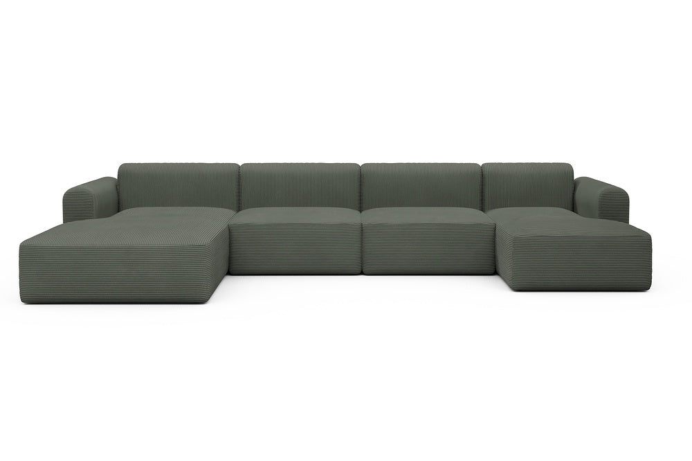 Rund Modular Sofa - Configurations 2 - U4L - 406 x 188 cm - Chaise + 2,5 Seater + Chaise - 598 Corduroy Sage