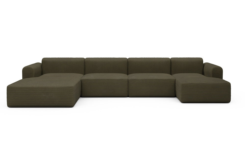 Rund Modular Sofa - Configurations 2 - U4L - 406 x 188 cm - Chaise + 2,5 Seater + Chaise - 599 Corduroy Olive