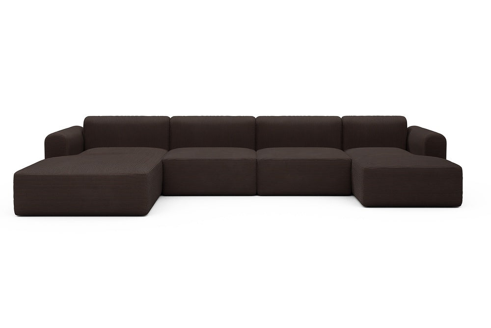 Rund Modular Sofa - Configurations 2 - U4L - 406 x 188 cm - Chaise + 2,5 Seater + Chaise - 600 Corduroy Cocoa