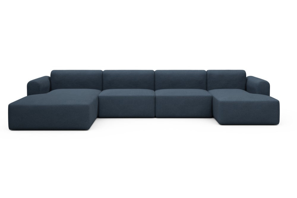 Rund Modular Sofa - Configurations 2 - U4L - 406 x 188 cm - Chaise + 2,5 Seater + Chaise - 768 Cura Oxford Blue