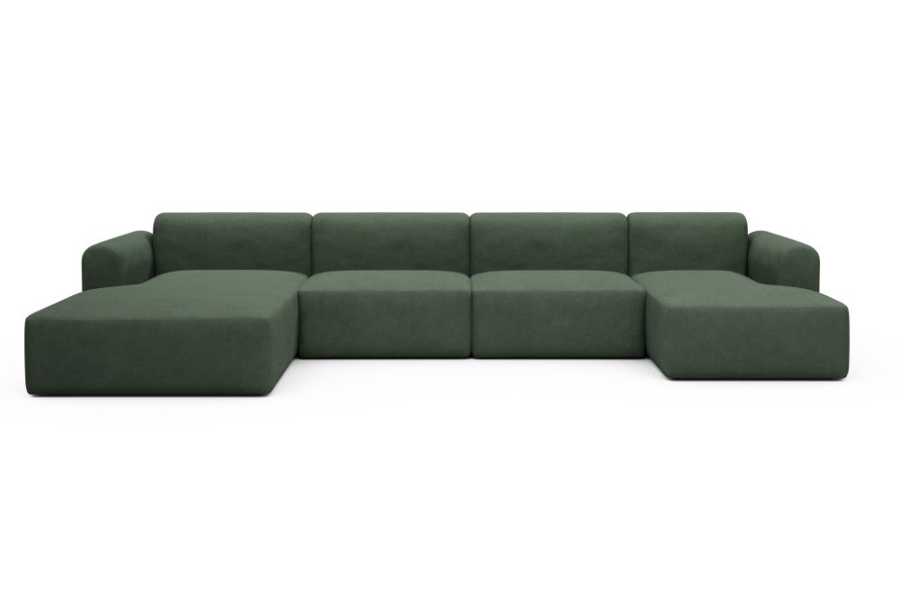 Rund Modular Sofa - Configurations 2 - U4L - 406 x 188 cm - Chaise + 2,5 Seater + Chaise - 769 Cura Saga Green