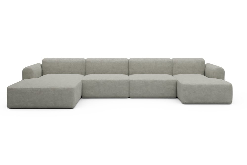 Rund Modular Sofa - Configurations 2 - U4L - 406 x 188 cm - Chaise + 2,5 Seater + Chaise - 773 Carreno Moon Stone White