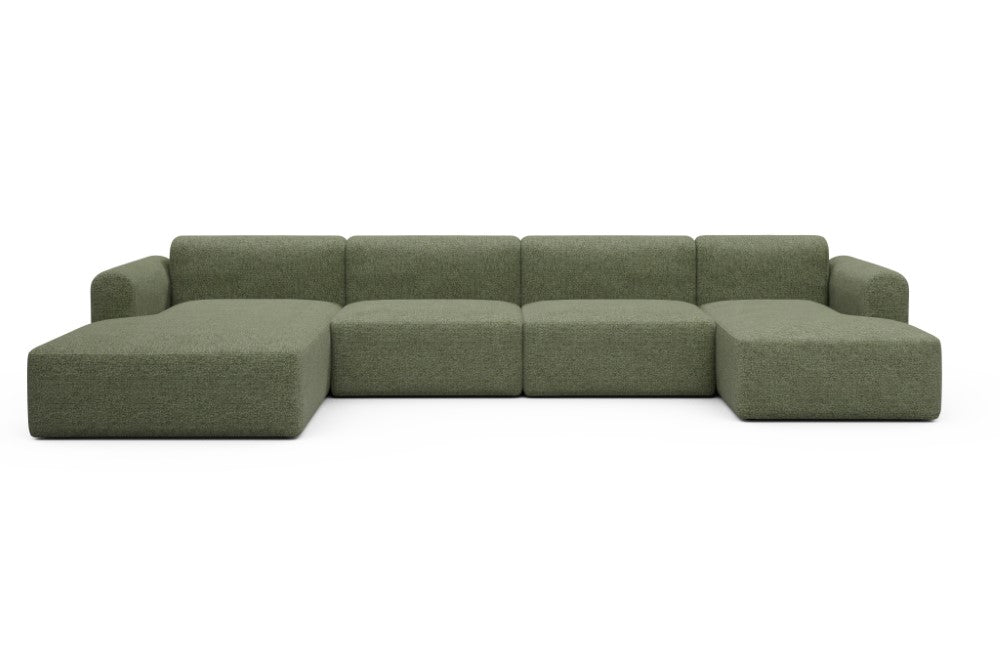 Rund Modular Sofa - Configurations 2 - U4L - 406 x 188 cm - Chaise + 2,5 Seater + Chaise - 775 Carreno Vivid Green