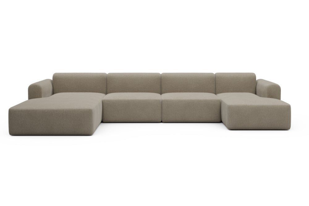 Rund Modular Sofa - Configurations 2 - U4L - 406 x 188 cm - Chaise + 2,5 Seater + Chaise - 810 Smooth Smooth Beige