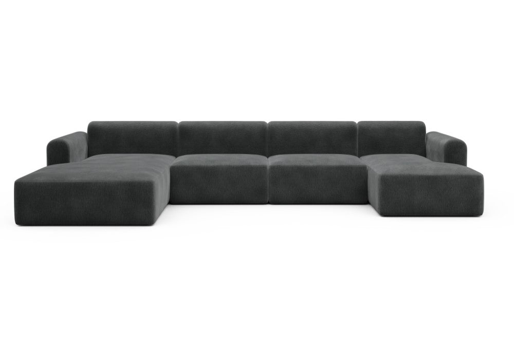 Rund Modular Sofa - Configurations 2 - U4L - 406 x 188 cm - Chaise + 2,5 Seater + Chaise - 811 Smooth Deep Warm Grey