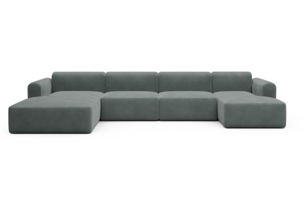 Rund Modular Sofa - Configurations 2 - U4L - 406 x 188 cm - Chaise + 2,5 Seater + Chaise - 812 Smooth Smooth Silver Grey