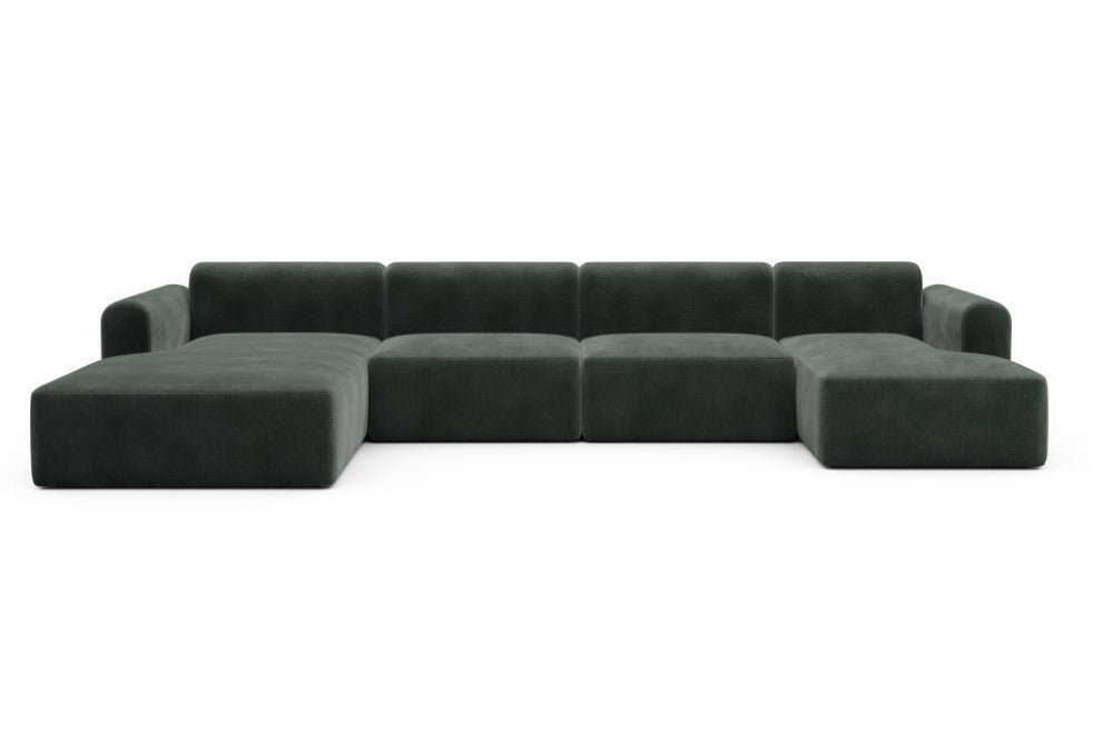Rund Modular Sofa - Configurations 2 - U4L - 406 x 188 cm - Chaise + 2,5 Seater + Chaise - 814 Smooth Laural Green