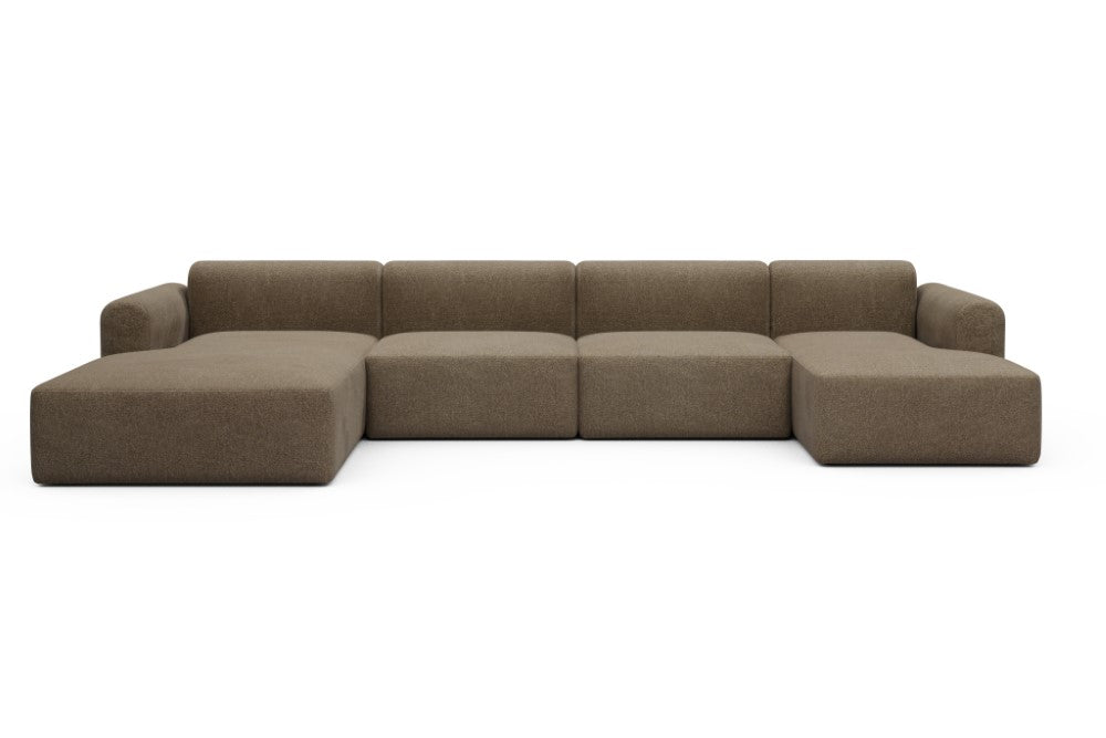 Rund Modular Sofa - Configurations 2 - U4L - 406 x 188 cm - Chaise + 2,5 Seater + Chaise - 817 Aivi Khaki Brown
