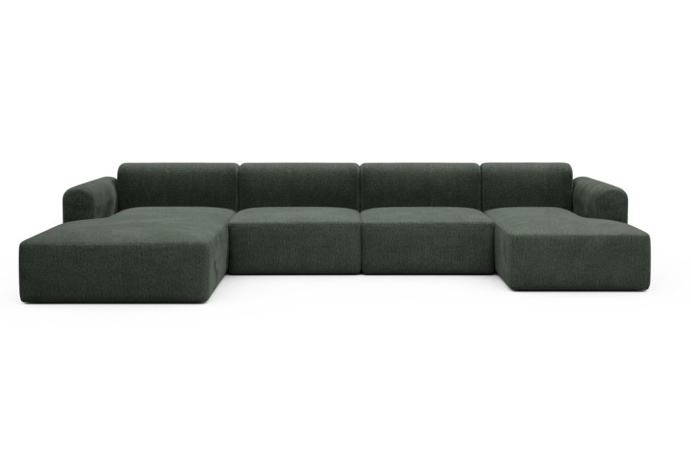 Rund Modular Sofa - Configurations 2 - U4L - 406 x 188 cm - Chaise + 2,5 Seater + Chaise - 818 Aivi Pine Green