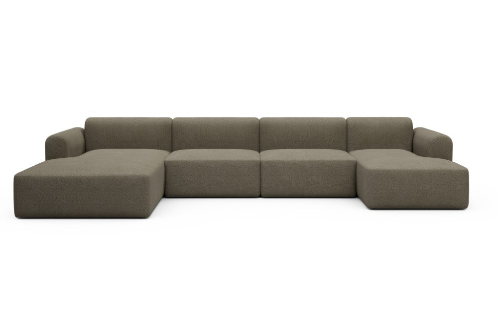 Rund Modular Sofa - Configurations 2 - U4L - 406 x 188 cm - Chaise + 2,5 Seater + Chaise - 850 Mahoga Caramel Grey