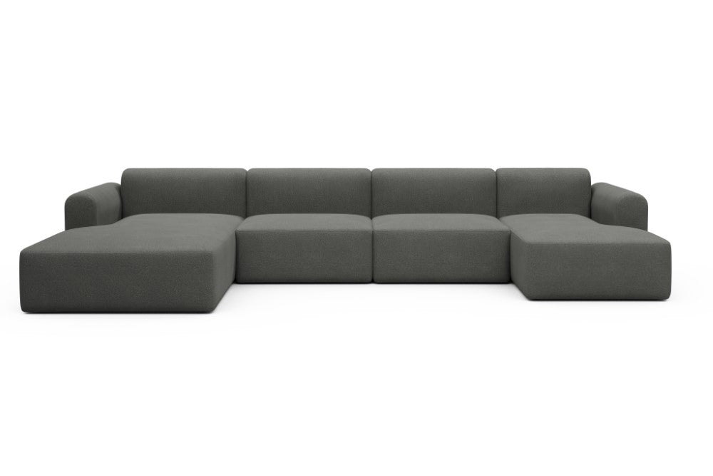 Rund Modular Sofa - Configurations 2 - U4L - 406 x 188 cm - Chaise + 2,5 Seater + Chaise - 852 Mahoga Seal Grey