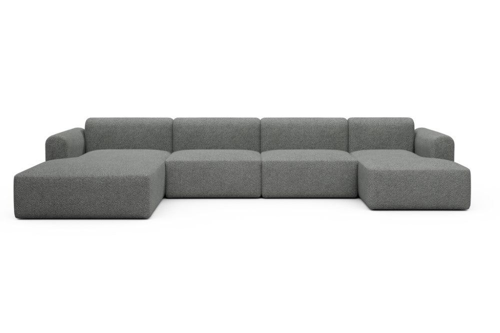 Rund Modular Sofa - Configurations 2 - U4L - 406 x 188 cm - Chaise + 2,5 Seater + Chaise - 868 Vanora Warm Grey
