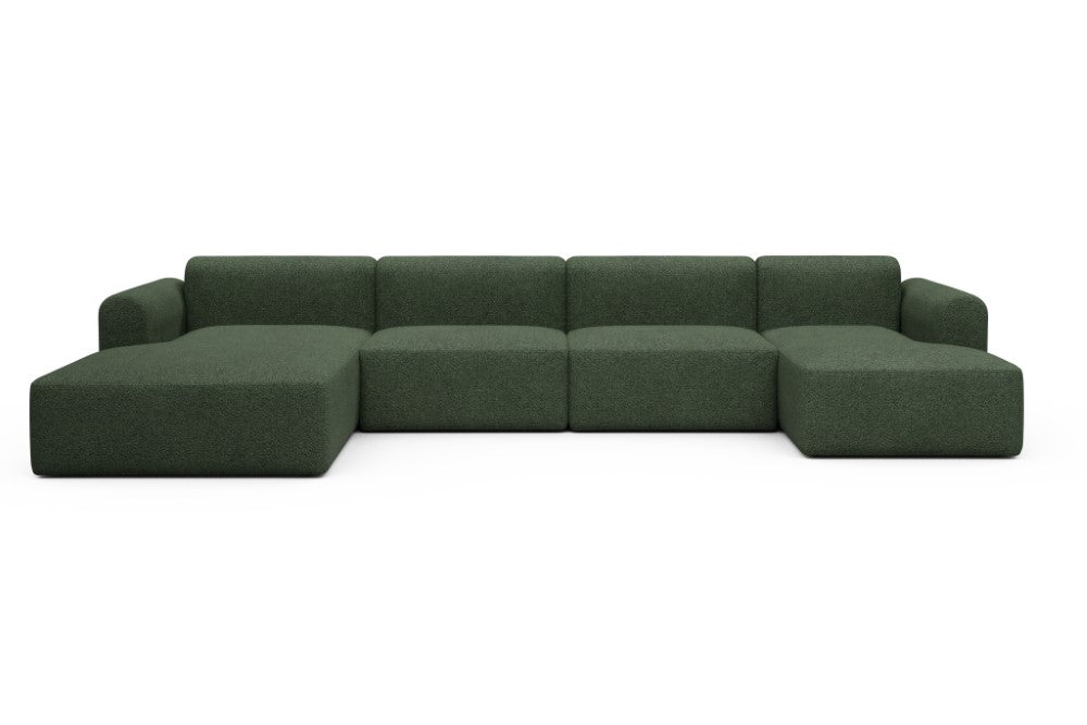 Rund Modular Sofa - Configurations 2 - U4L - 406 x 188 cm - Chaise + 2,5 Seater + Chaise - 869 Vanora Deep Green