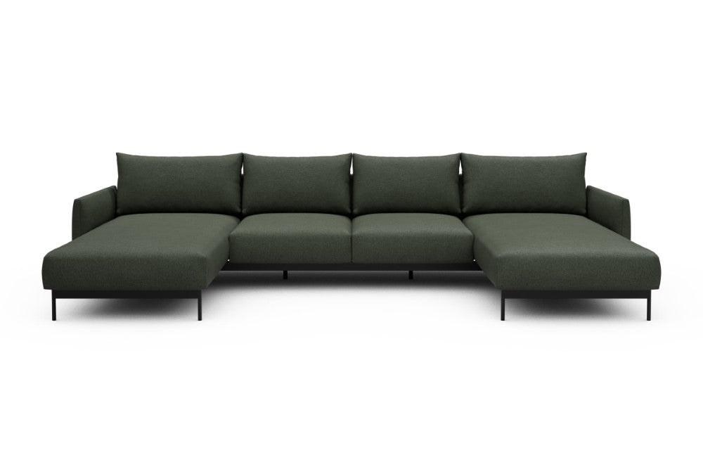 Tokey Modular Sofa - B4 - 345 x 185 cm - Chaise + 2 Seater + Chaise - 488 Denari Forest Green