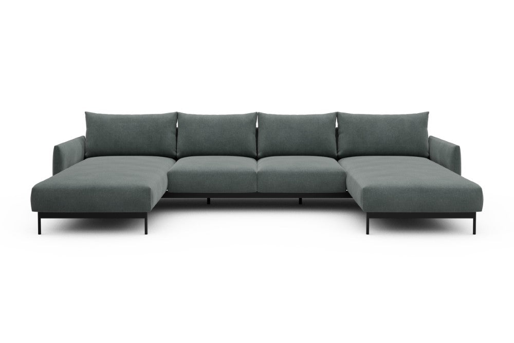 Tokey Modular Sofa - B4 - 345 x 185 cm - Chaise + 2 Seater + Chaise - 812 Smooth Smooth Silver Grey