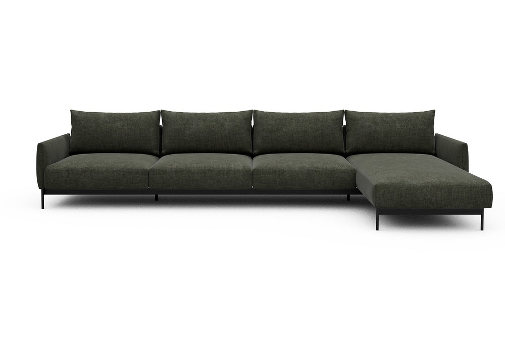 Tokey Modular Sofa - D3 - 375 x 185 cm - 3 Seater + Chaise - 413 Esina Olive Green