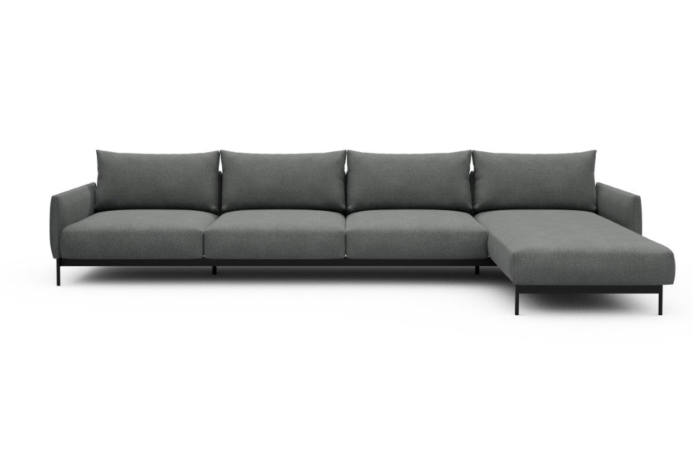 Tokey Modular Sofa - D3 - 375 x 185 cm - 3 Seater + Chaise - 440 Satya Steel Grey
