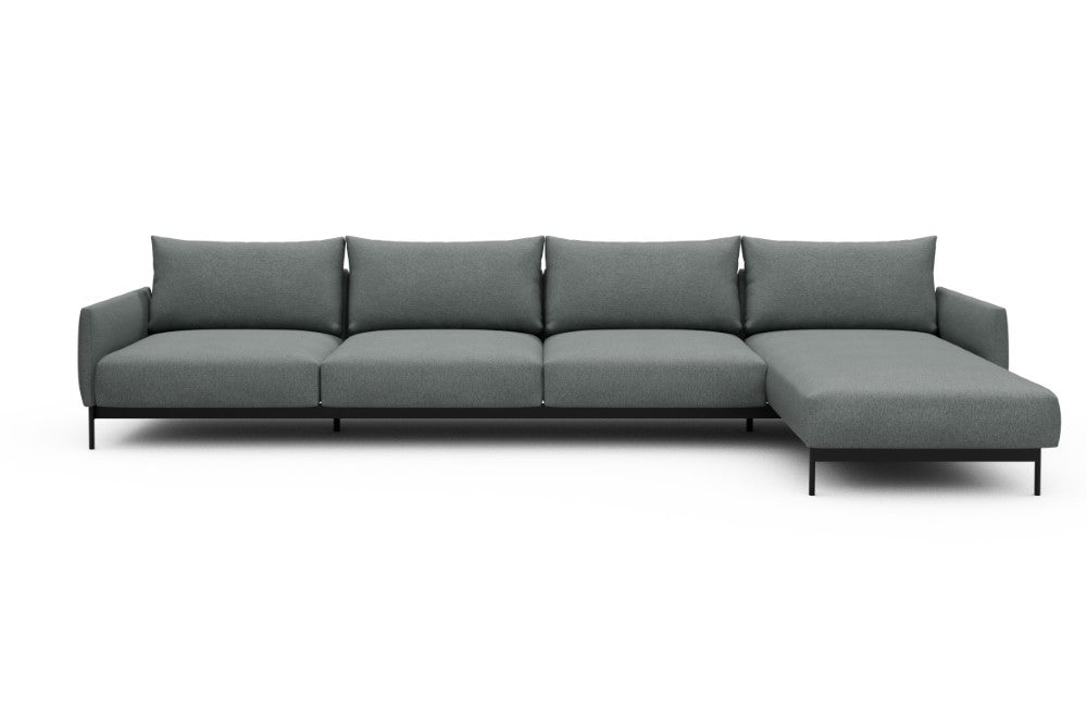 Tokey Modular Sofa - D3 - 375 x 185 cm - 3 Seater + Chaise - 485 Denari Soft Grey