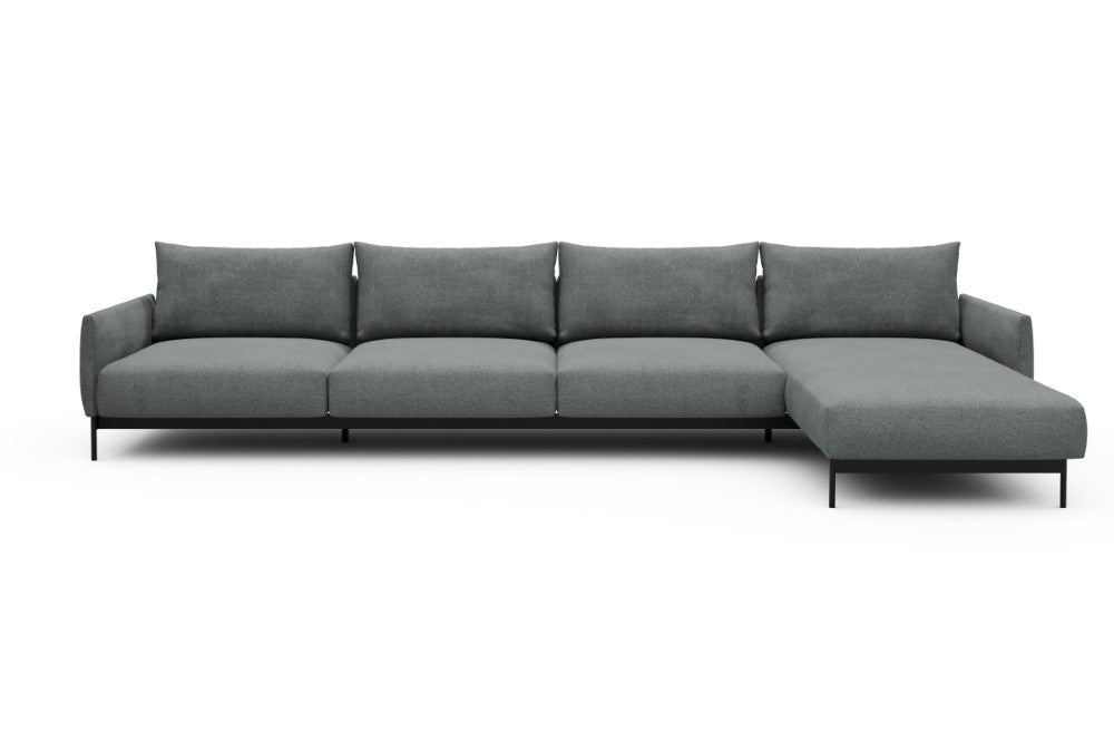 Tokey Modular Sofa - D3 - 375 x 185 cm - 3 Seater + Chaise - 495 Casone Gravel Grey