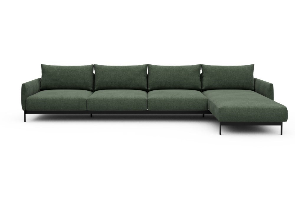 Tokey Modular Sofa - D3 - 375 x 185 cm - 3 Seater + Chaise - 498 Casone Forest Green