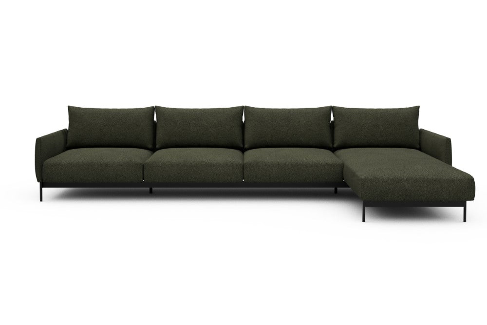 Tokey Modular Sofa - D3 - 375 x 185 cm - 3 Seater + Chaise - 535 Bouclé Forest Green