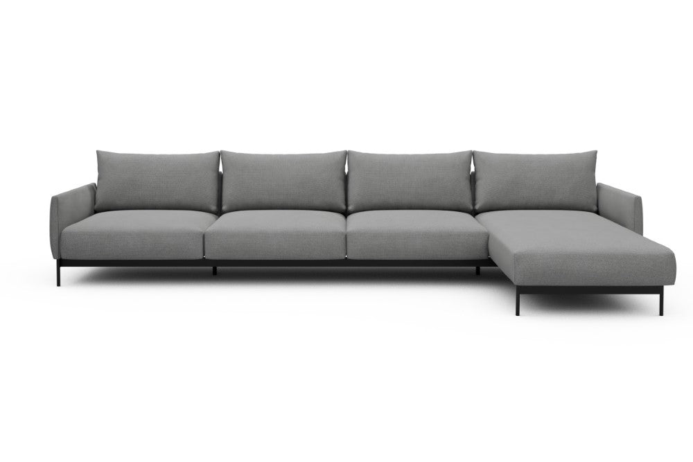 Tokey Modular Sofa - D3 - 375 x 185 cm - 3 Seater + Chaise - 764 Cura Sand Grey