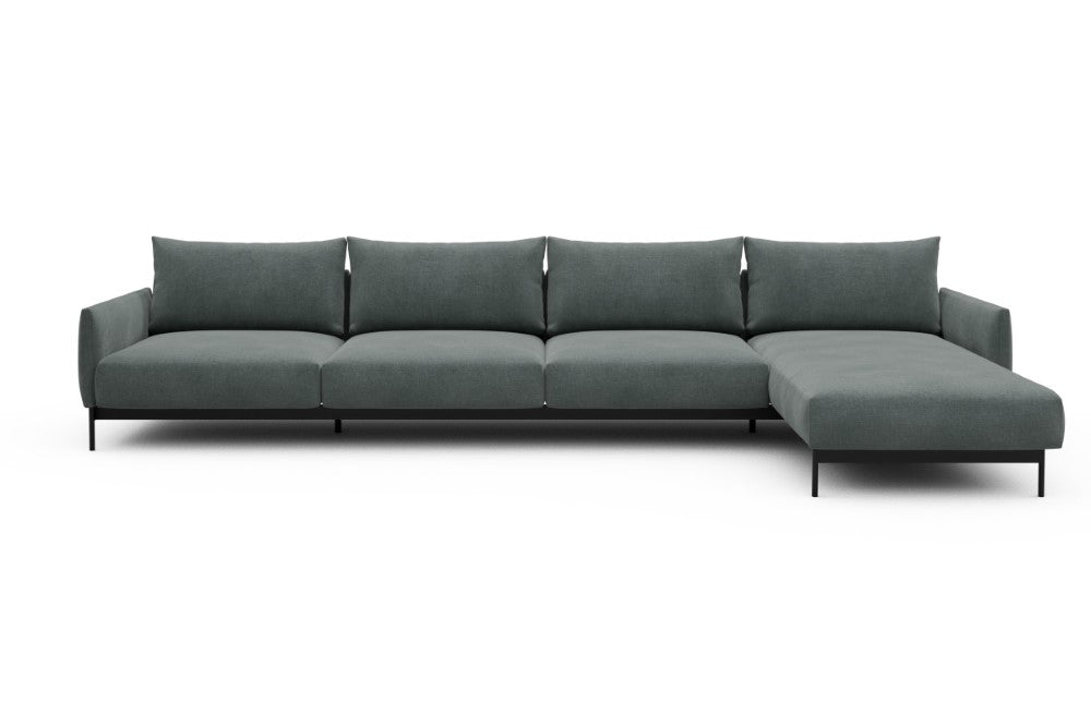 Tokey Modular Sofa - D3 - 375 x 185 cm - 3 Seater + Chaise - 812 Smooth Smooth Silver Grey