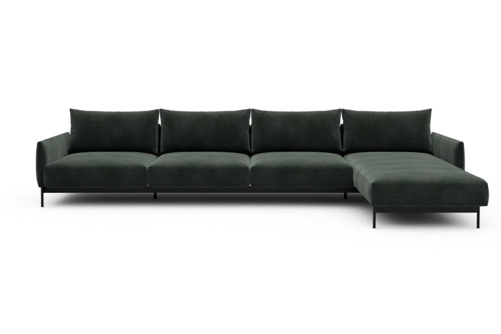 Tokey Modular Sofa - D3 - 375 x 185 cm - 3 Seater + Chaise - 814 Smooth Laural Green