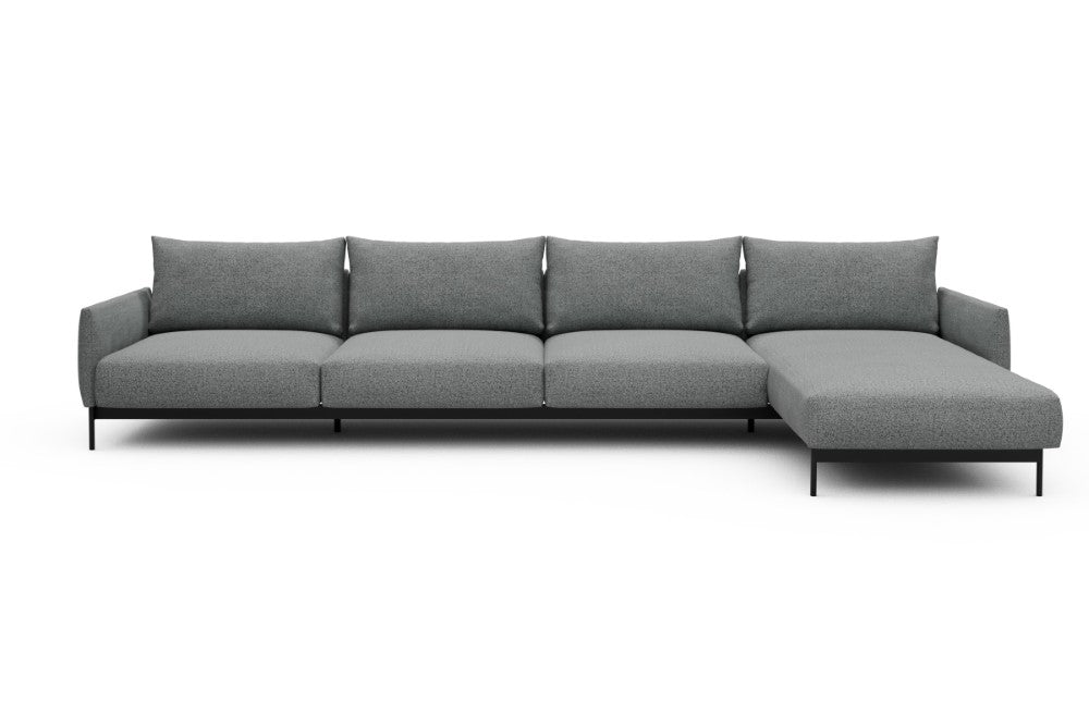 Tokey Modular Sofa - D3 - 375 x 185 cm - 3 Seater + Chaise - 819 Aivi Gravel Grey