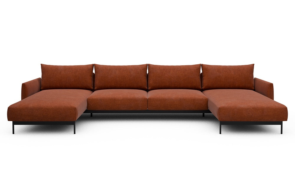 Tokey Modular Sofa - D4 - 375 x 185 cm - Chaise + 2 Seater + Chaise - 412 Esina Rust Orange