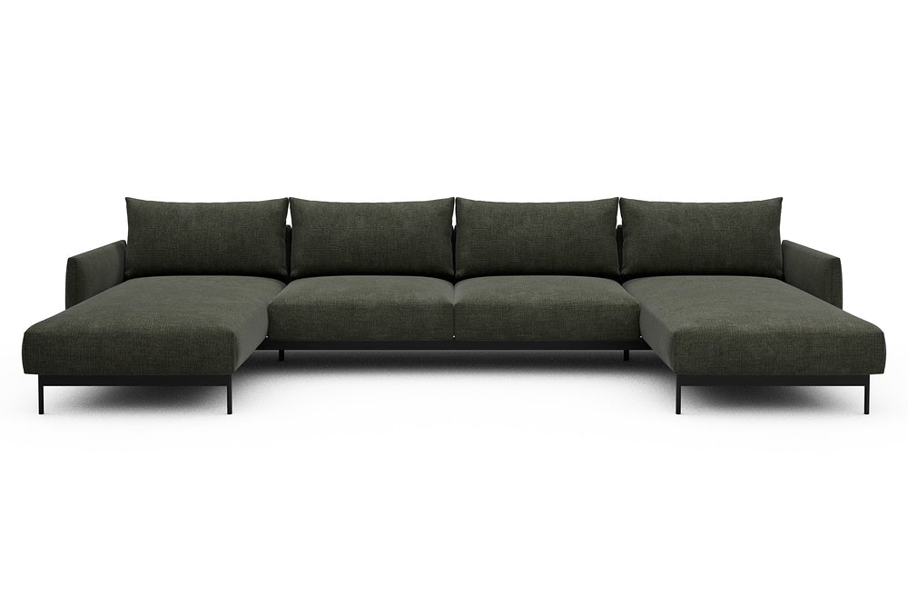 Tokey Modular Sofa - D4 - 375 x 185 cm - Chaise + 2 Seater + Chaise - 413 Esina Olive Green
