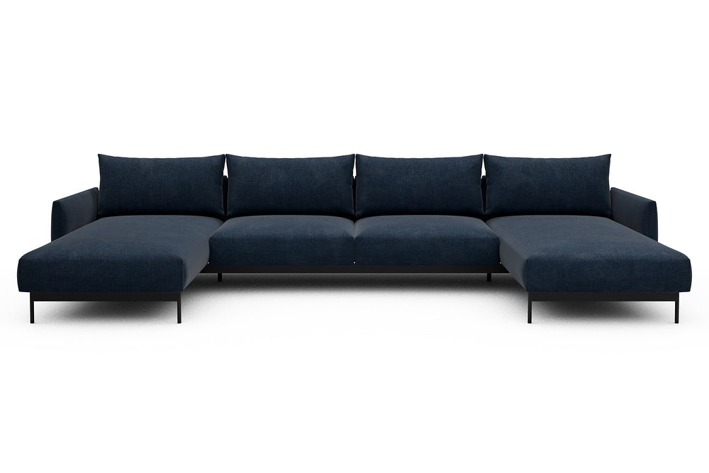 Tokey Modular Sofa - D4 - 375 x 185 cm - Chaise + 2 Seater + Chaise - 414 Esina Indigo Blue