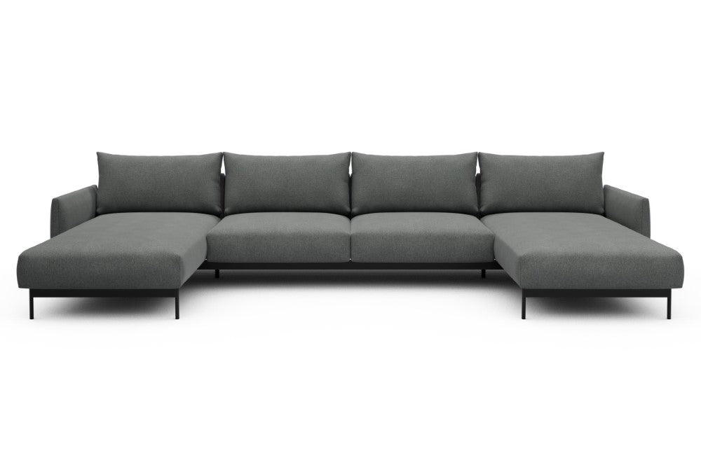 Tokey Modular Sofa - D4 - 375 x 185 cm - Chaise + 2 Seater + Chaise - 440 Satya Steel Grey