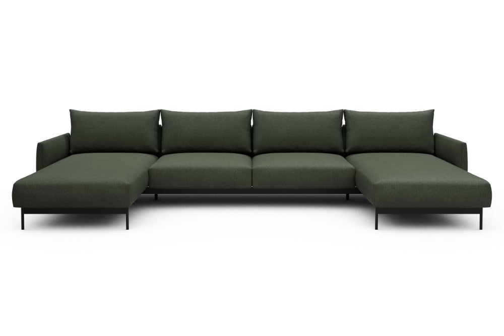 Tokey Modular Sofa - D4 - 375 x 185 cm - Chaise + 2 Seater + Chaise - 488 Denari Forest Green