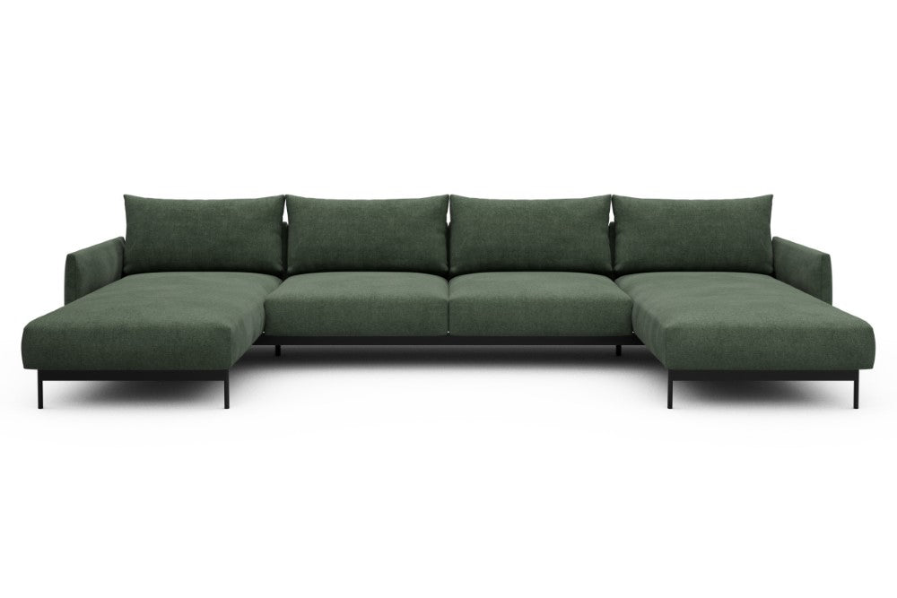 Tokey Modular Sofa - D4 - 375 x 185 cm - Chaise + 2 Seater + Chaise - 498 Casone Forest Green