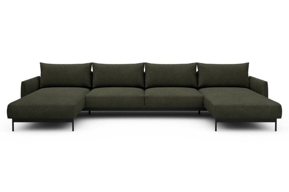 Tokey Modular Sofa - D4 - 375 x 185 cm - Chaise + 2 Seater + Chaise - 535 Bouclé Forest Green