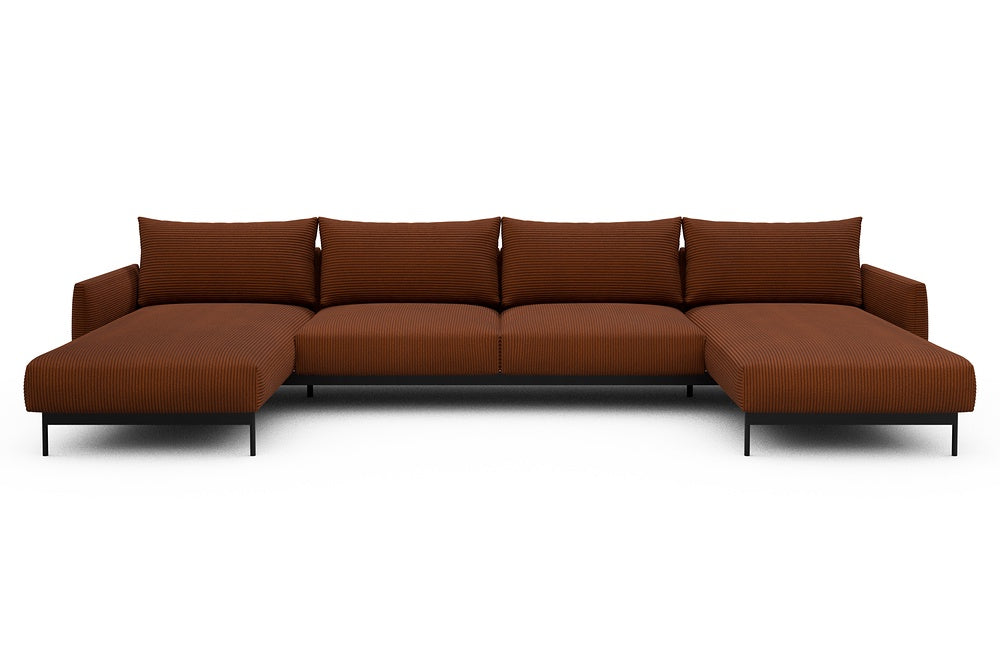 Tokey Modular Sofa - D4 - 375 x 185 cm - Chaise + 2 Seater + Chaise - 595 Corduroy Burnt-Orange