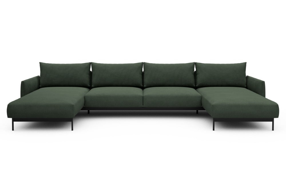 Tokey Modular Sofa - D4 - 375 x 185 cm - Chaise + 2 Seater + Chaise - 769 Cura Saga Green