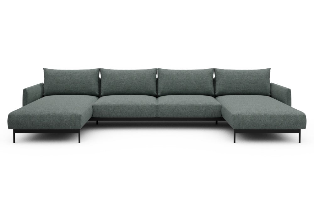 Tokey Modular Sofa - D4 - 375 x 185 cm - Chaise + 2 Seater + Chaise - 770 Carreno Cielo Blue