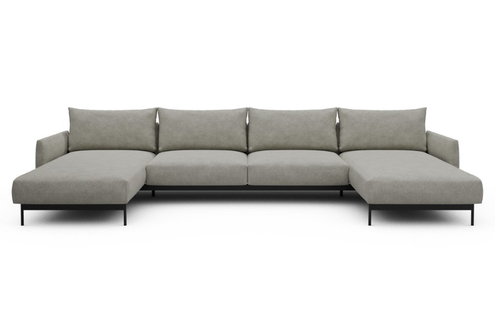Tokey Modular Sofa - D4 - 375 x 185 cm - Chaise + 2 Seater + Chaise - 773 Carreno Moon Stone White
