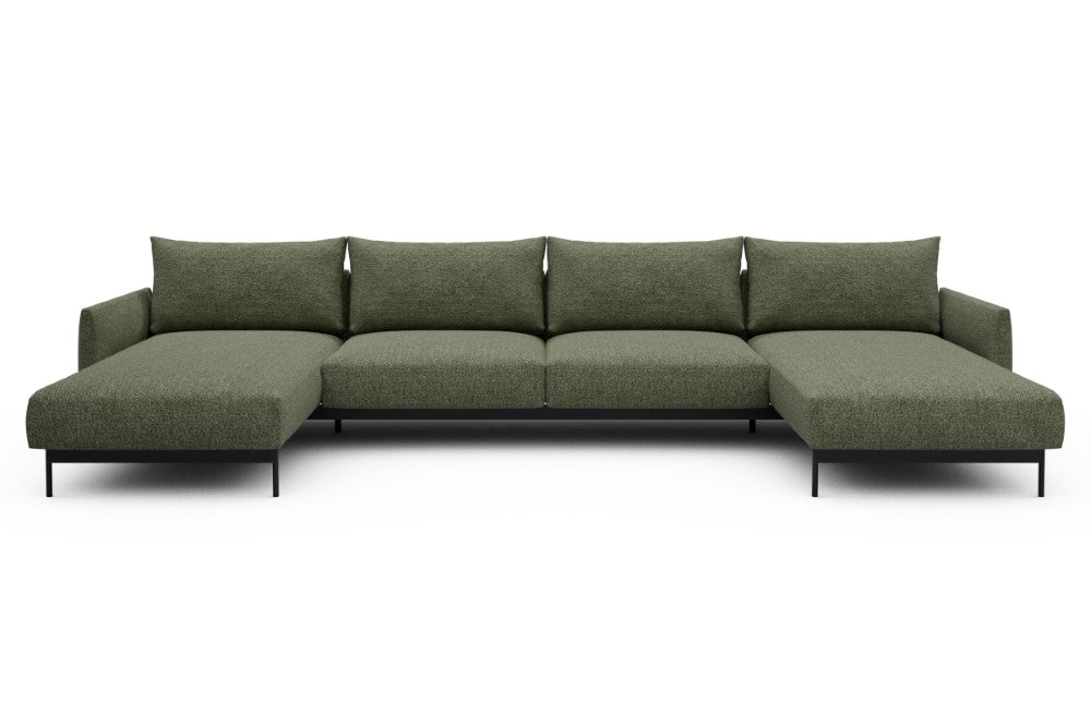 Tokey Modular Sofa - D4 - 375 x 185 cm - Chaise + 2 Seater + Chaise - 775 Carreno Vivid Green