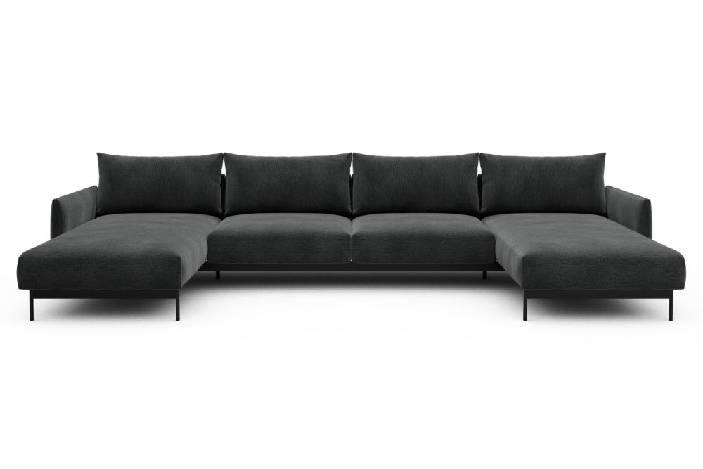 Tokey Modular Sofa - D4 - 375 x 185 cm - Chaise + 2 Seater + Chaise - 811 Smooth Deep Warm Grey